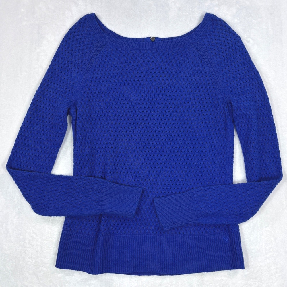 American Eagle Outfitters Blue Textured Waffle Knit Back Zip Sweater Size Medium